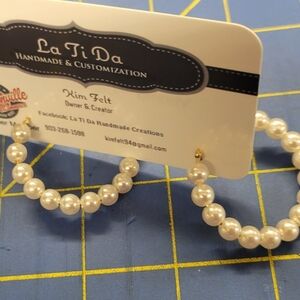 Faux Pearl 1.5" Earrings Gold Accent Hoop Earrings